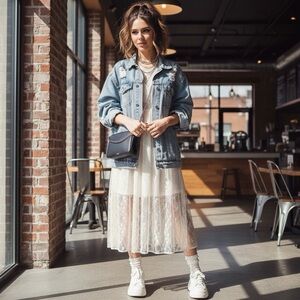 Altar’d state short sleeve sheer lace short sleeve maxi dress M